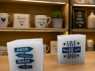 FANALES CHICOS CUADRADOS CON FRASES + 1 Velita